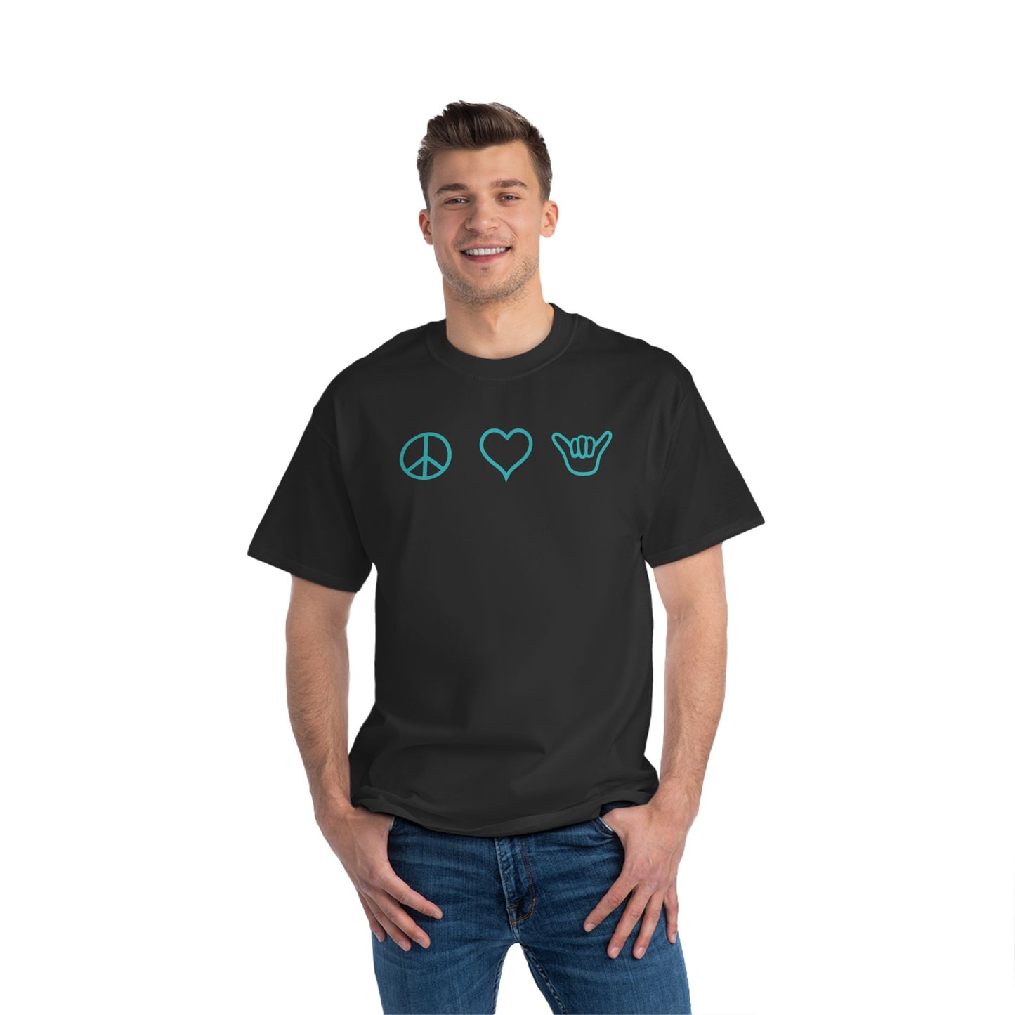 Peace Love Shaka Logo Aqua Tee