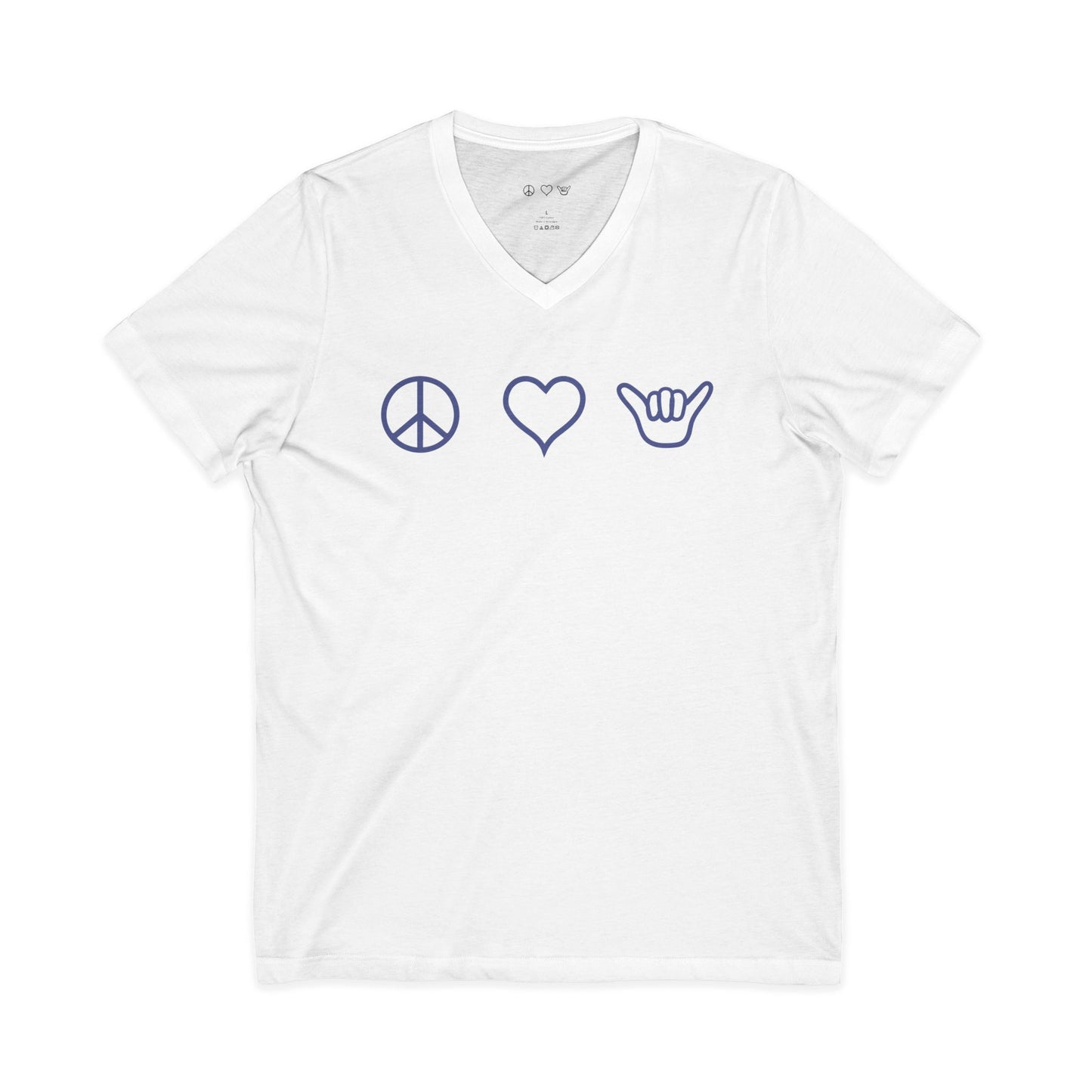 Peace Love Shaka Logo in Blue V-Neck Tee