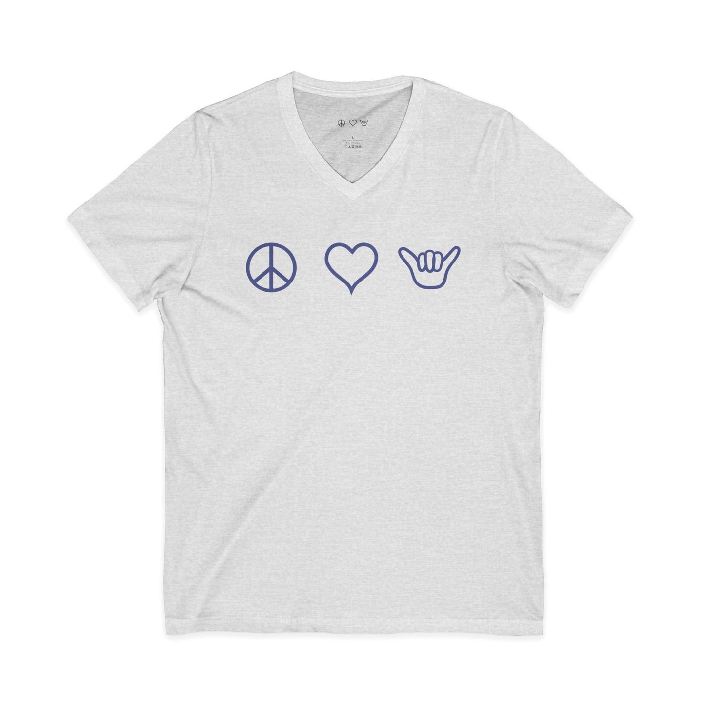 Peace Love Shaka Logo in Blue V-Neck Tee