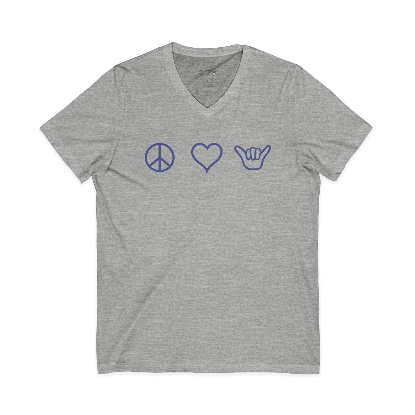 Peace Love Shaka Logo in Blue V-Neck Tee