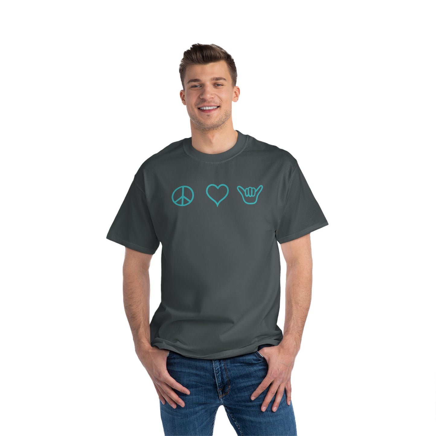 Peace Love Shaka Logo Aqua Tee