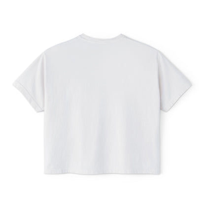 Women’s Boxy Tee — Retro Sunset Surf Van with Palm Trees (Beach Vibe)