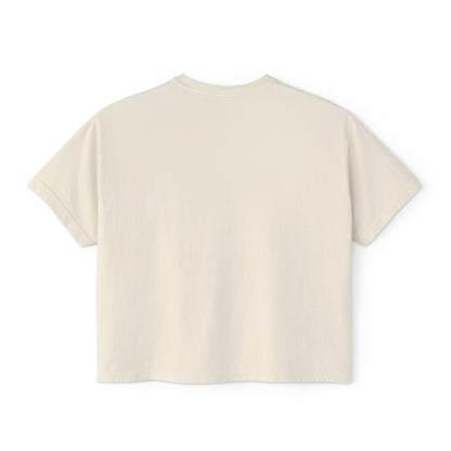 Women’s Boxy Tee — Retro Sunset Surf Van with Palm Trees (Beach Vibe)