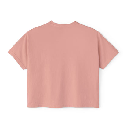 Women’s Boxy Tee — Retro Sunset Surf Van with Palm Trees (Beach Vibe)