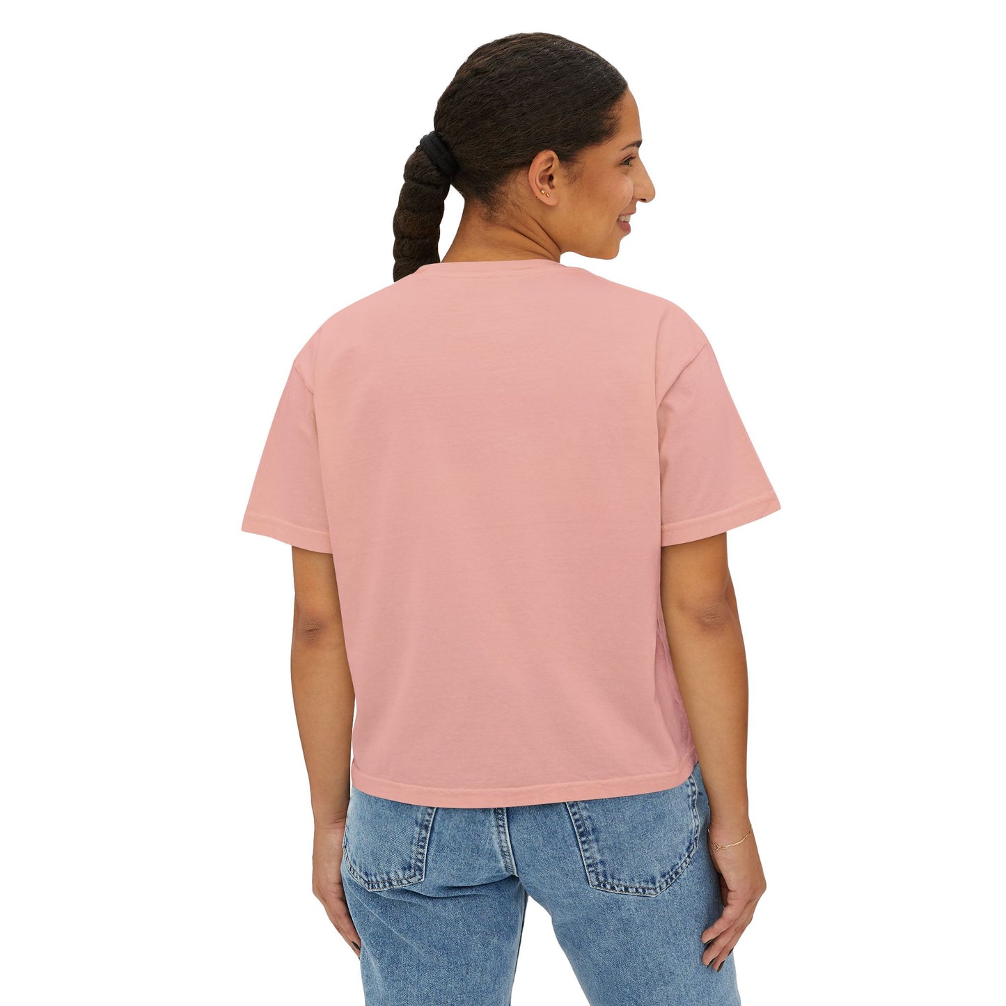 Women’s Boxy Tee — Retro Sunset Surf Van with Palm Trees (Beach Vibe)