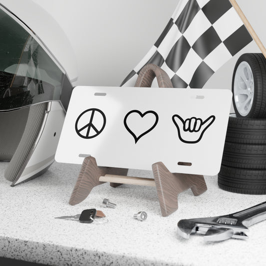 Peace • Love • Shaka Aluminum Vanity Plate – Peace Sign Heart Shaka License Decor