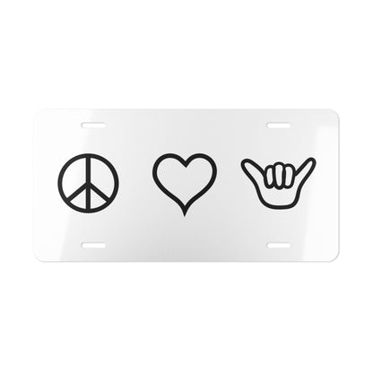 Peace • Love • Shaka Aluminum Vanity Plate – Peace Sign Heart Shaka License Decor