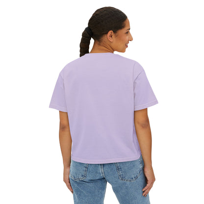 Women’s Boxy Tee — Retro Sunset Surf Van with Palm Trees (Beach Vibe)