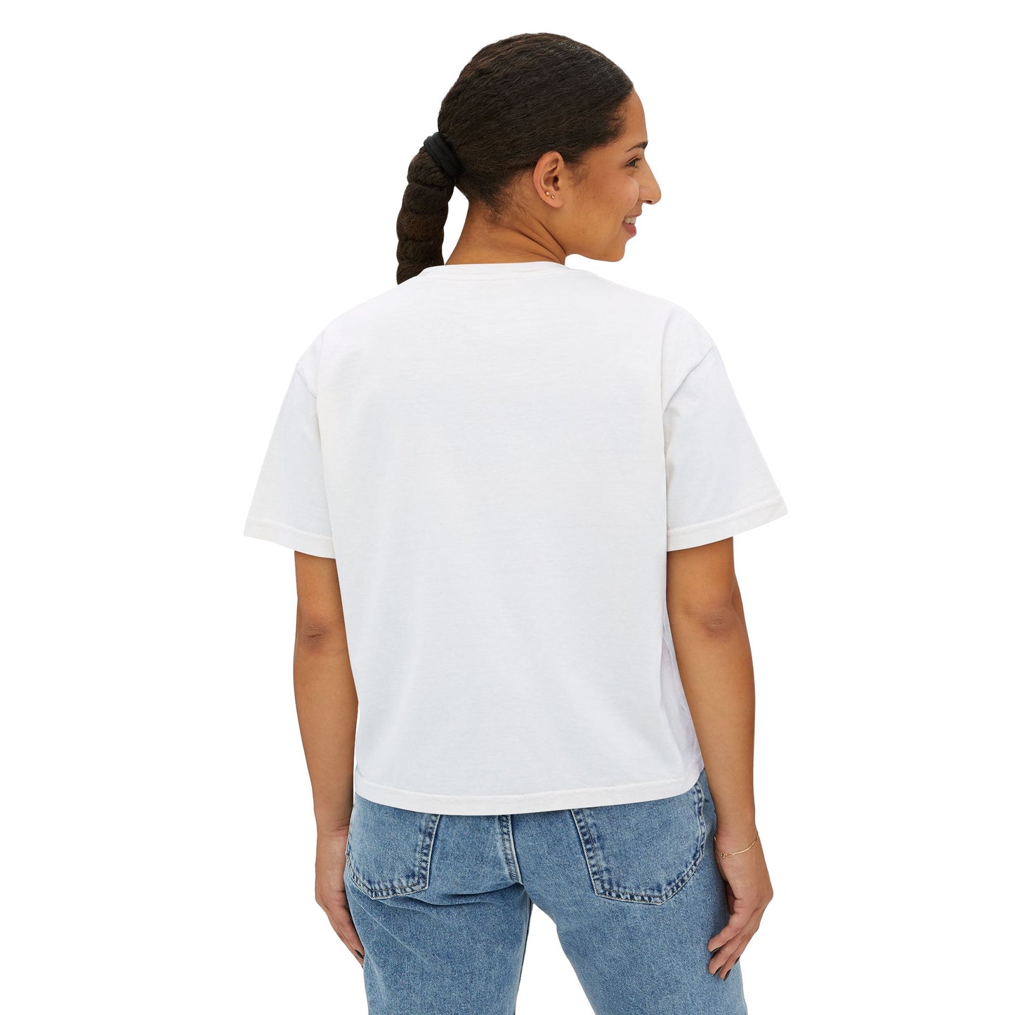 Women’s Boxy Tee — Retro Sunset Surf Van with Palm Trees (Beach Vibe)