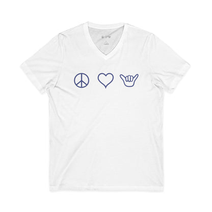 Peace Love Shaka Logo in Blue V-Neck Tee