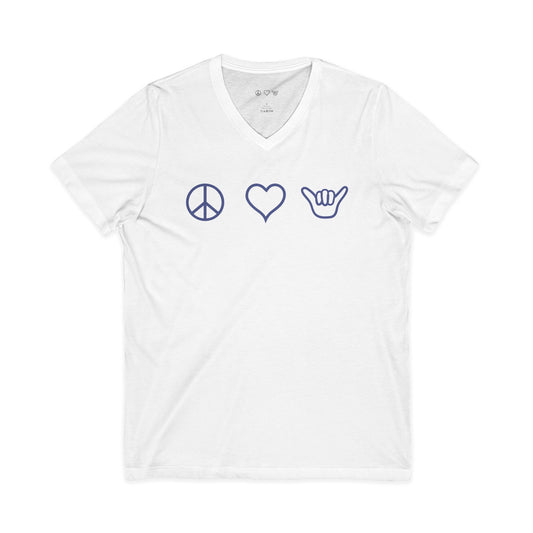 Peace Love Shaka Logo in Blue V-Neck Tee