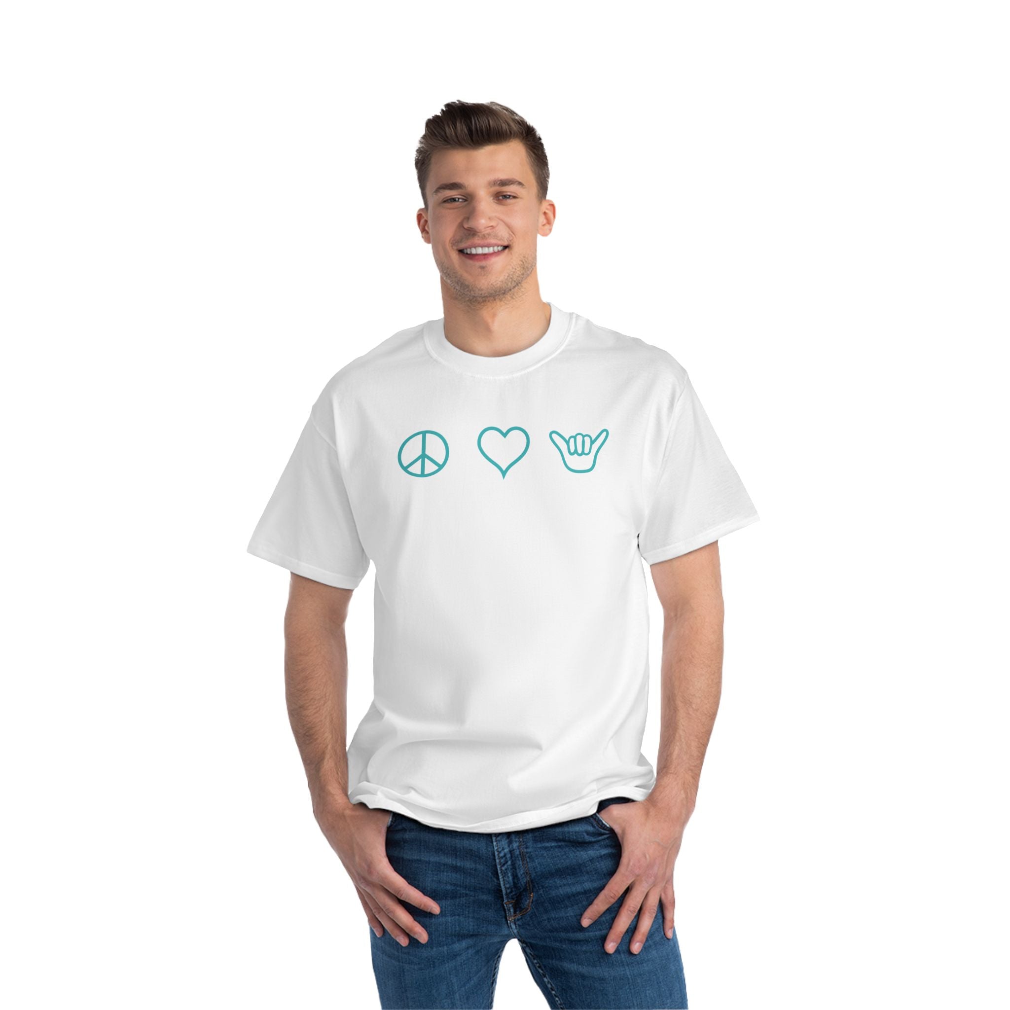 Peace Love Shaka Logo Aqua Tee