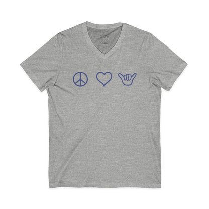 Peace Love Shaka Logo in Blue V-Neck Tee