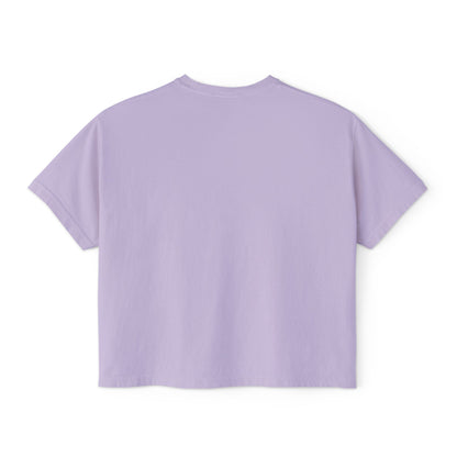 Women’s Boxy Tee — Retro Sunset Surf Van with Palm Trees (Beach Vibe)