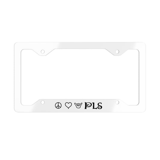 Peace Love PLS Metal License Plate Frame — Stainless Steel Peace/Heart/Hand Symbol Car Frame